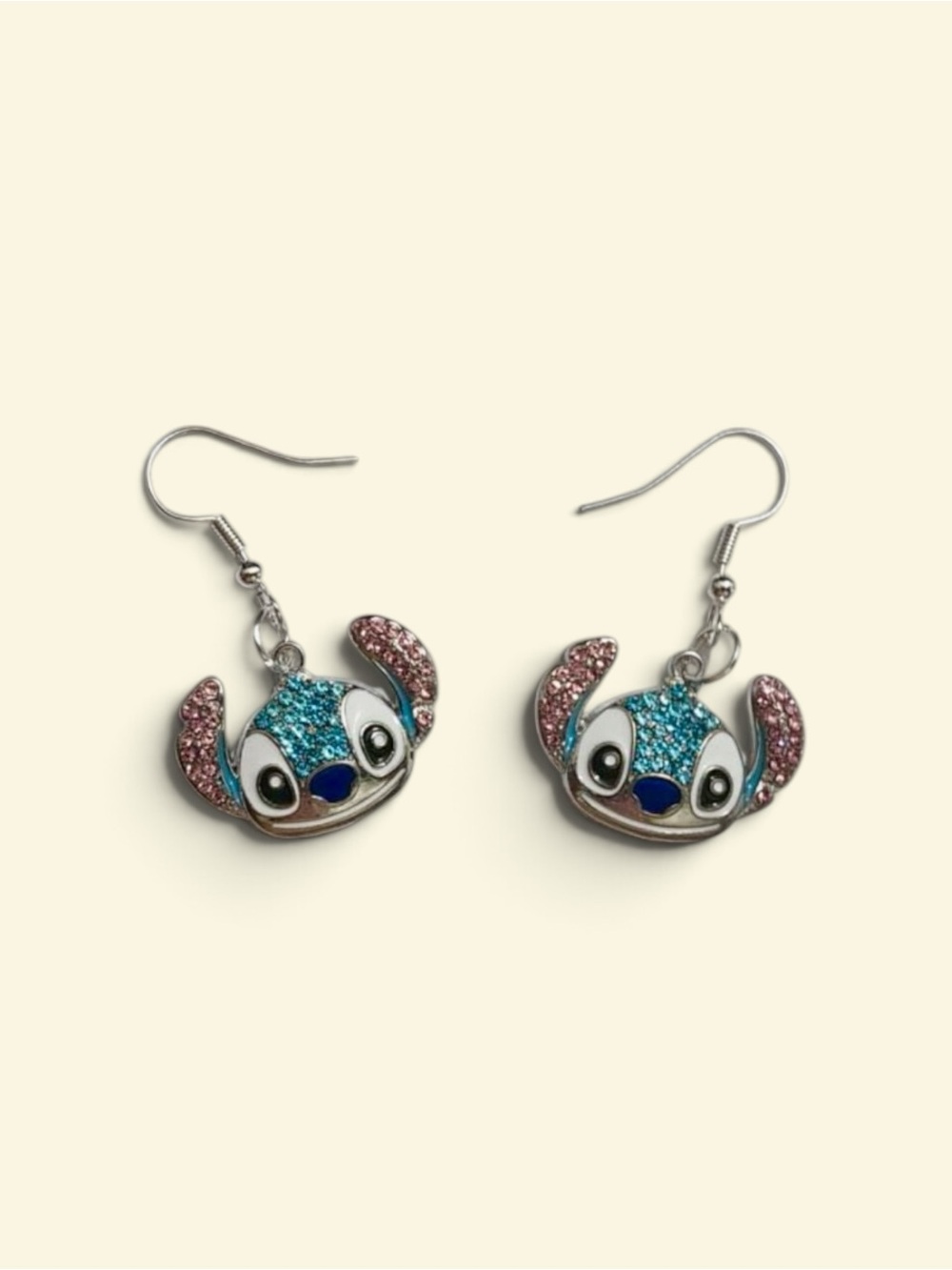 Cute Blue Stitch-Inspired Dangle Earrings with Pink Accents - NWT